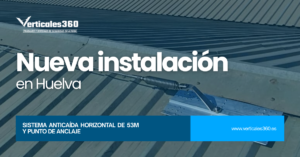 Línea de vida horizontal de 53m en cubierta de chapa grecada | Verticales360